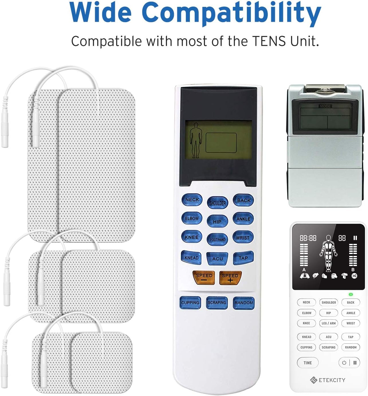 TENS Unit Replacement Pads Electrodes for Back Pain Relief, Self-Adhesive & Gel Free for Electrotherapy White (Pack of 16)